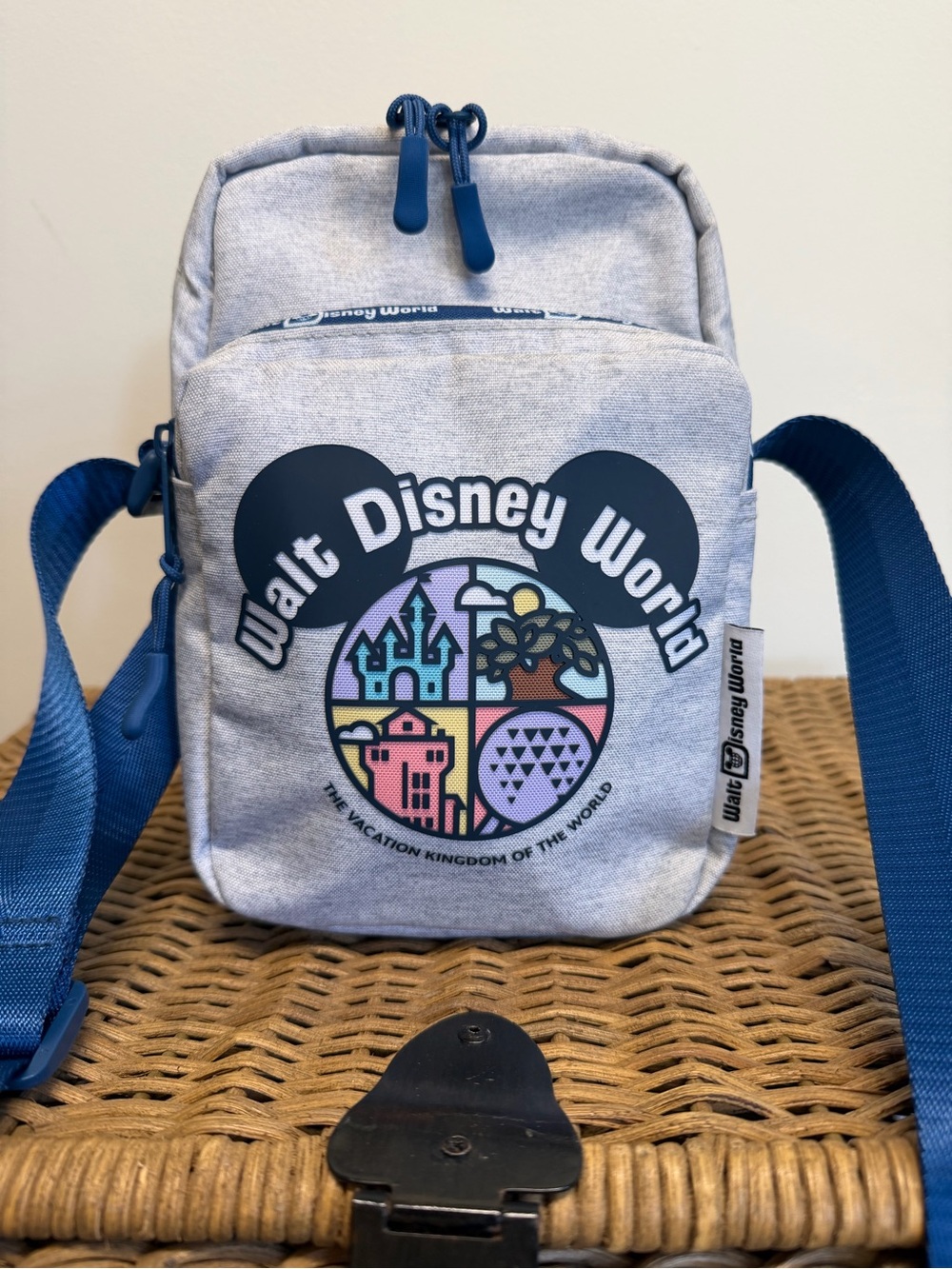 Walt Disney World Light Heather Gray Crossbody Bag with Blue Strap